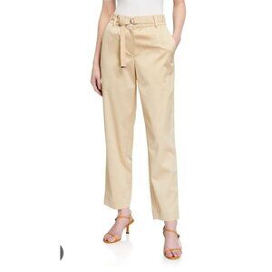 Lafayette 148 Ankle Pants Large Urbane Satin Cloth Dekalb Pull-On D-Ring Belt